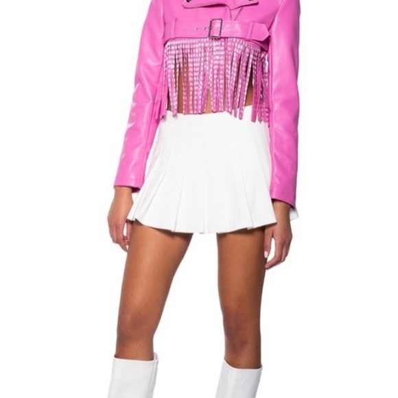 AKIRA Vibrant Pink Leather Jacket with embellished Fringe tagged XL fits more Lg - Picture 2 of 6